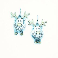 Two-tone Pewter Movable Reindeer Earrings - X139EFTT